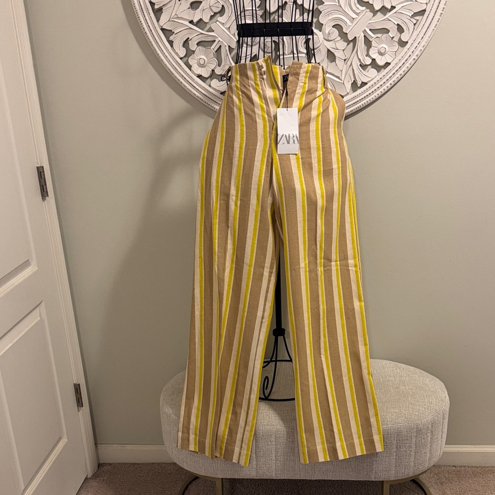 Zara Beige and Yellow Striped Trousers